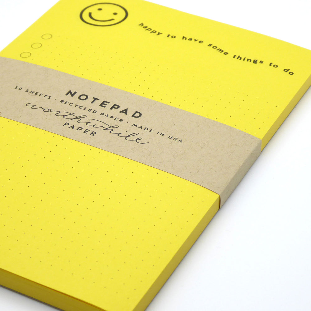 Worthwhile Paper yellow notepad with smiley faceWorthwhile Paper yellow notepad with smiley face