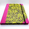 Bright Yellow Notebook with black pattern, pink trim and black elastic. Emilio Braga Cloud Print A5 Notebook - Yellow - Leaves Stationery Store