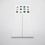 Long Notepad with a variety of illustrated trees and pine cones at the top